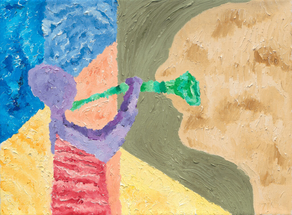 Abstract painting of a person playing a clarinet 