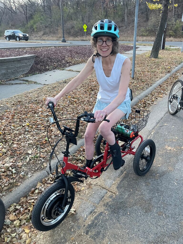 Accra client Stacey riding her new electric trike