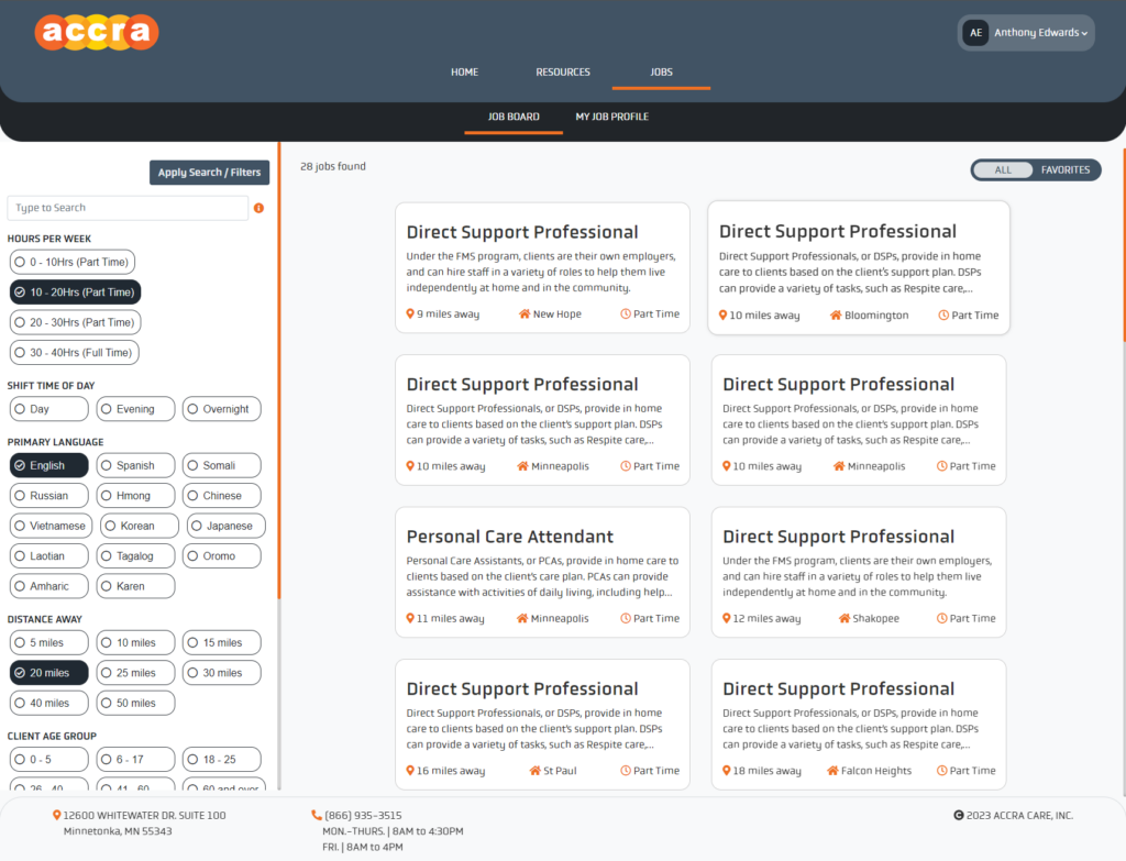 Accra Home Care caregiver job opportunities screenshot